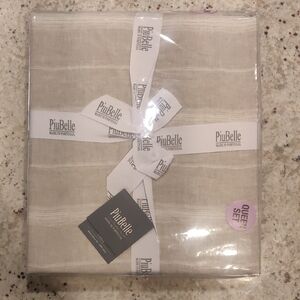 New!PIU BELLE STRIPED  QUEEN DUVET SET 3PC 100% Linen Made In Portugal